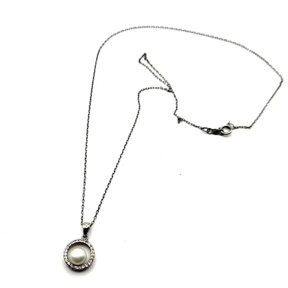 Sterling Silver Dainty Minimalist Pearl Pendant Necklace 18in CP925